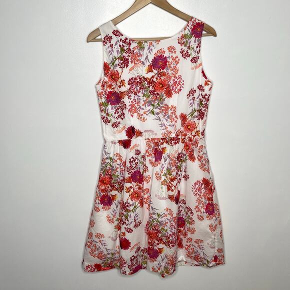 Garnet Hill Womens Sleeveless A Line Dress 4 White Pink Floral Cotton Colorful - Picture 7 of 9